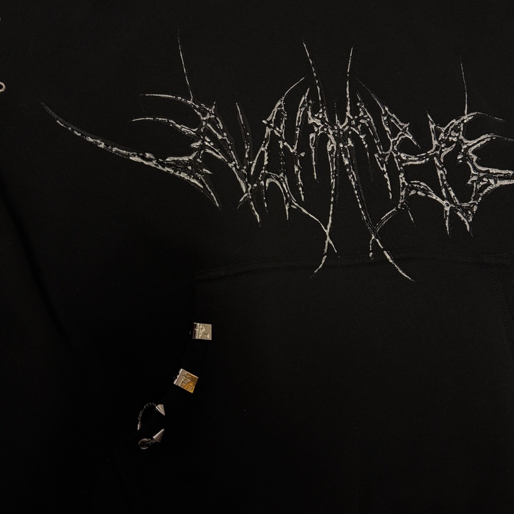 SOLD! Named Collective Destroy Chrome Pierced Pullover Hoodie Black Silver XS - Picture 6 of 9